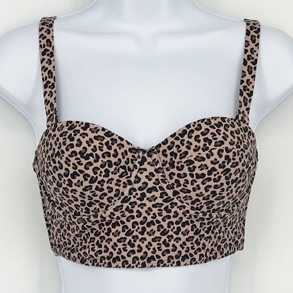 Classic Structured Bikini Swimsuit Top in Tan and Black Leopard Print Size XL - Picture 1 of 5
